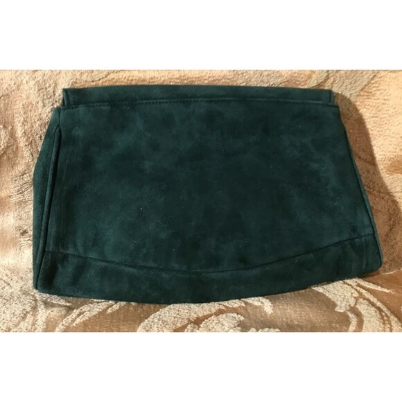Vintage 80s Green Clutch 1980s Retro Suede & Snakeskin Glam Rocker Chic Handbag - Picture 2 of 5
